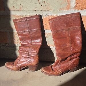 Frye Women's Tan Leather Heeled Boots